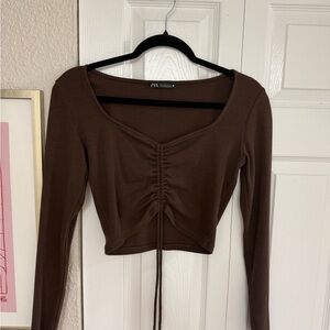 Zara Chocolate Brown Ruched crop top
